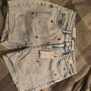 Judy Blue Light Blue Jean Shorts with Red Accents
